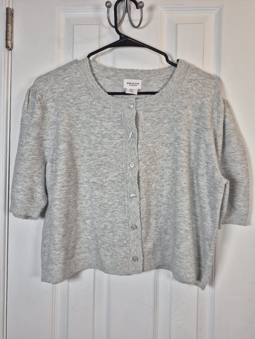 Song of Style XL Grey Cropped Cardigan Short Puff Sleeve Knit Sweater Cozy